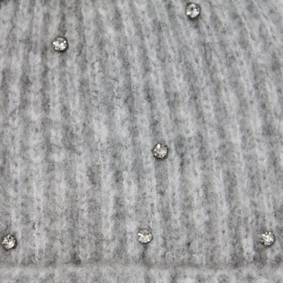 Steve Madden Beanie NEW Women Winter Hat Pom Pom Rhinestones Ribbed Knit - Picture 5 of 8